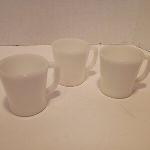 Three 3 FIRE KING MCM White D-handle Coffee Cups Restaurant Diner Ware *CLASSIC!